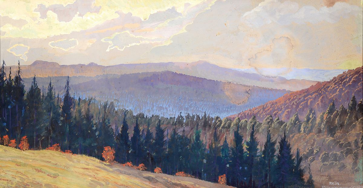 Pedro Ernst Schmiegelow, 1863 Hamburg - 1943 Fulda, "Rhön", so bez., herbstliche Rhönlandschaft, rechts unten signiert u. datiert 1919, ...