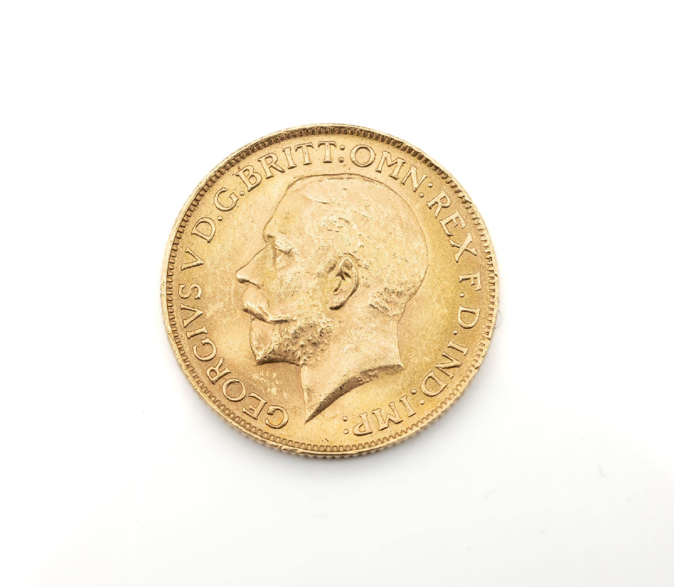 Goldmünze Sovereign 1927, Georg V., RS: St. Georg hoch zu Ross mit dem Drachen kämpfend