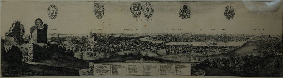 Wenzel Hollar (1607-1677): Panorama-Radierung von Prag, dat. 1649, Entw. 1636, aus Merians"Topographia Bohemiae", Radierung von ...