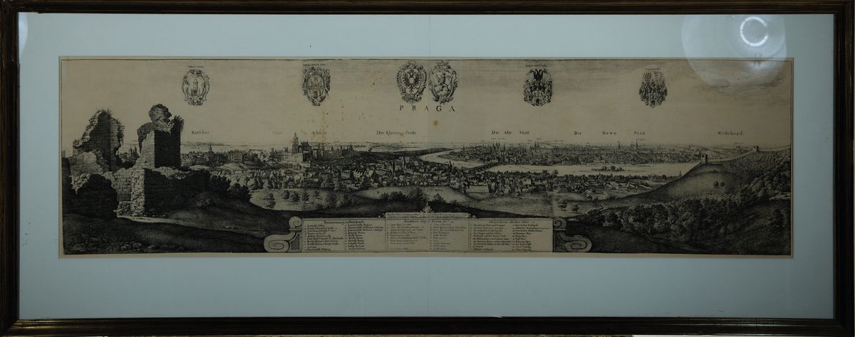 Detail k: Wenzel Hollar (1607-1677): Panorama-Radierung von Prag, dat. 1649, Entw. 1636, aus Merians"Topographia Bohemiae", Radierung von ...