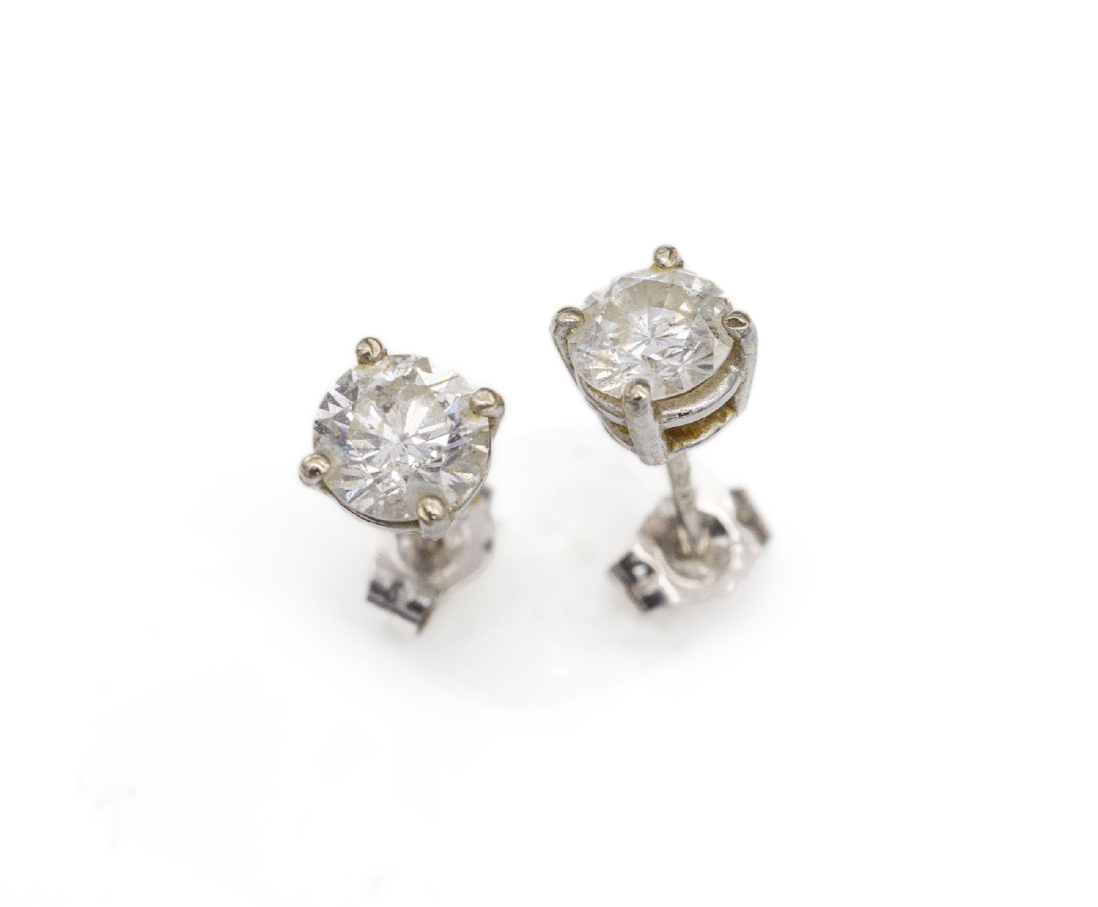 Paar 14 kt Gold Brillant-Ohrstecker, WG 585/000, 2 Brillanten zus. ca. 1.00 ct Weiß/p1