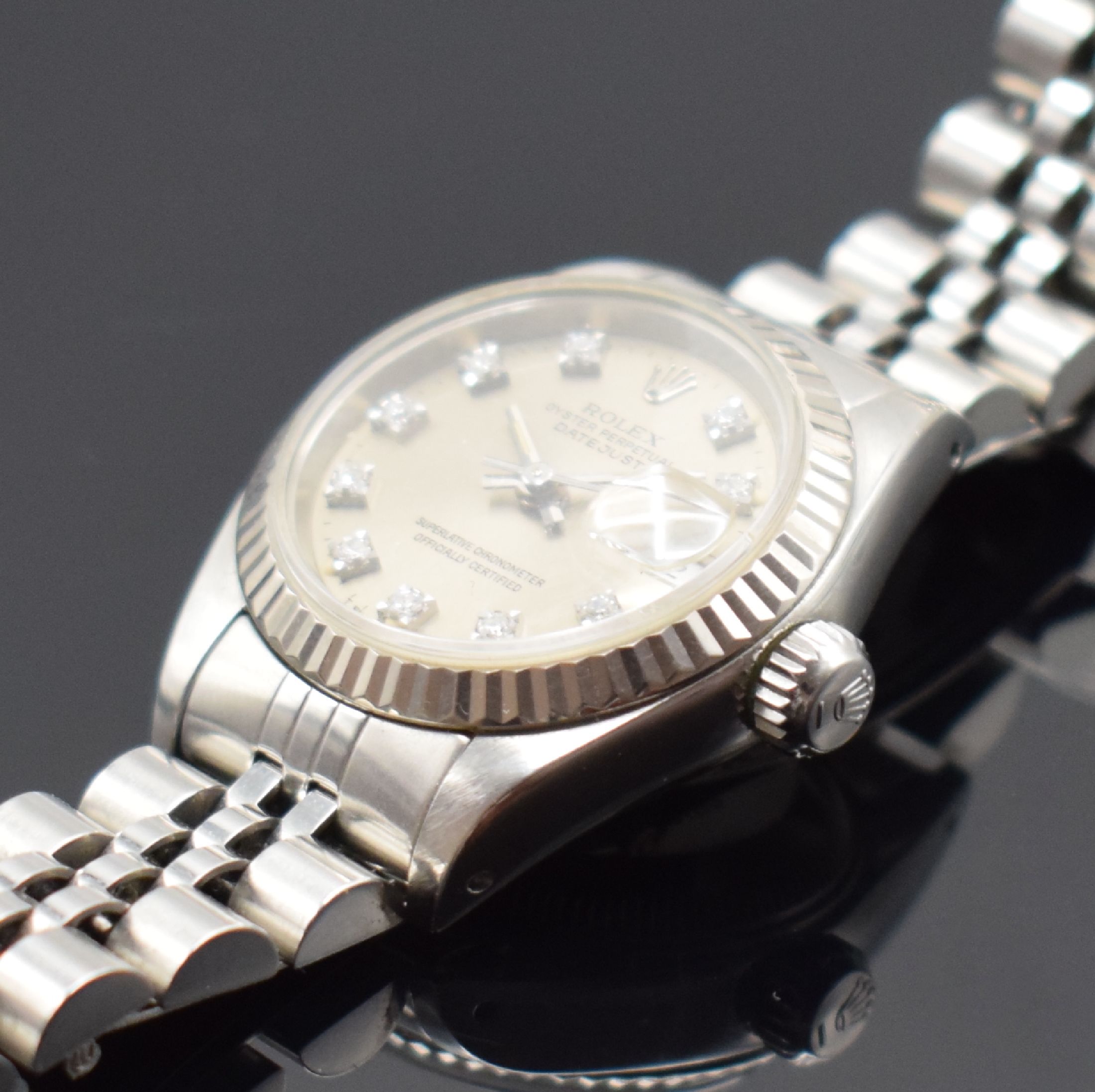 Detail c: ROLEX Damenarmbanduhr Oyster Perpetual Datejust Referenz 69174, Automatik, Chronometer der Superlative in Edelstahl inkl. Jubileeband, geriffelte ...