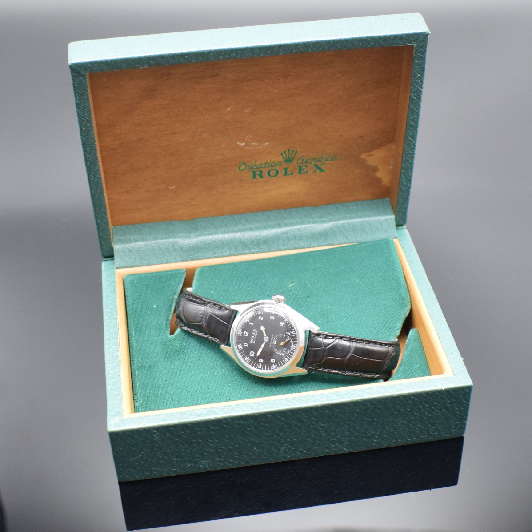Detail g: ROLEX seltene Herrenarmbanduhr Sky-Rocket, Handaufzug, Schweiz / USA für den nordamerikanischen Markt um 1942, Metall verchromt, Edelstahlboden m. ...