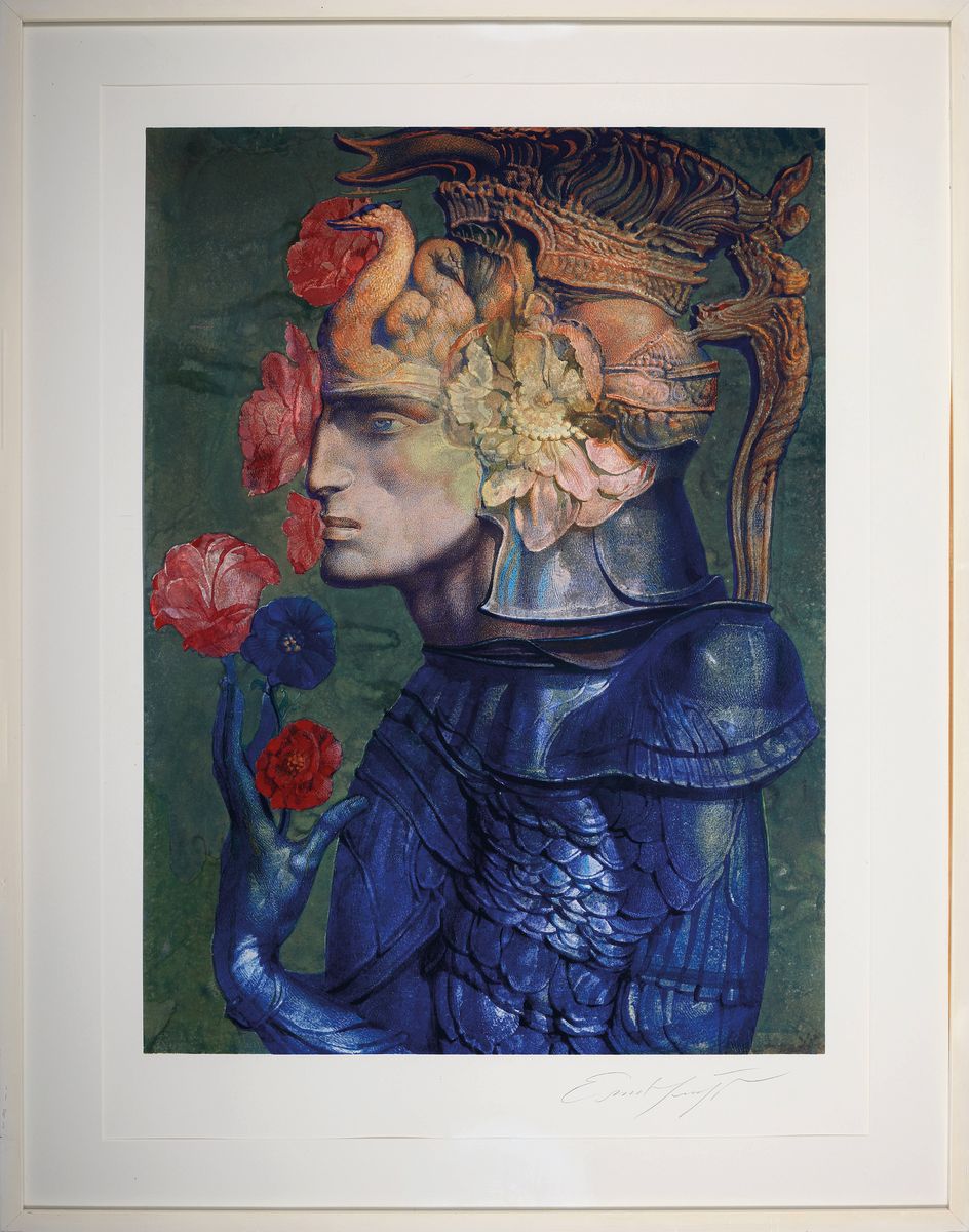 Detail k: Ernst Fuchs, 1930 Wien-2015, Lohengrin, großformatige Farblithographie, rechts unten handsigniert, Motiv ca. 74x54cm, PP, u.Gl., R. ca. 100x78cm