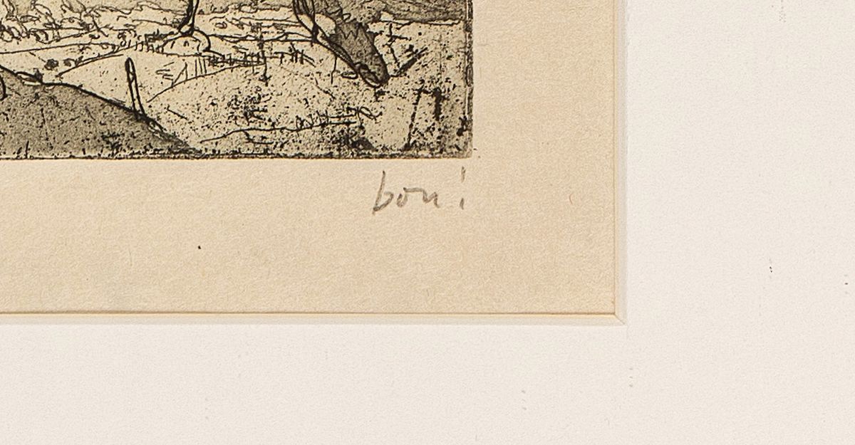 Detail a: Horst Janssen, 1929 - 1995, Radierung auf Japanbütten, li. u. mit "danke-Ihr Janssen" signiert, Probedruck für den Drucker vor der ...