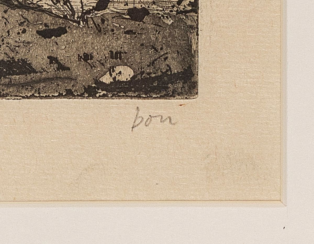Detail a: Horst Janssen, 1929 - 1995, Radierung auf Japanbütten, li. u. mit "danke-Ihr Janssen" signiert, Probedruck für den Drucker vor der ...