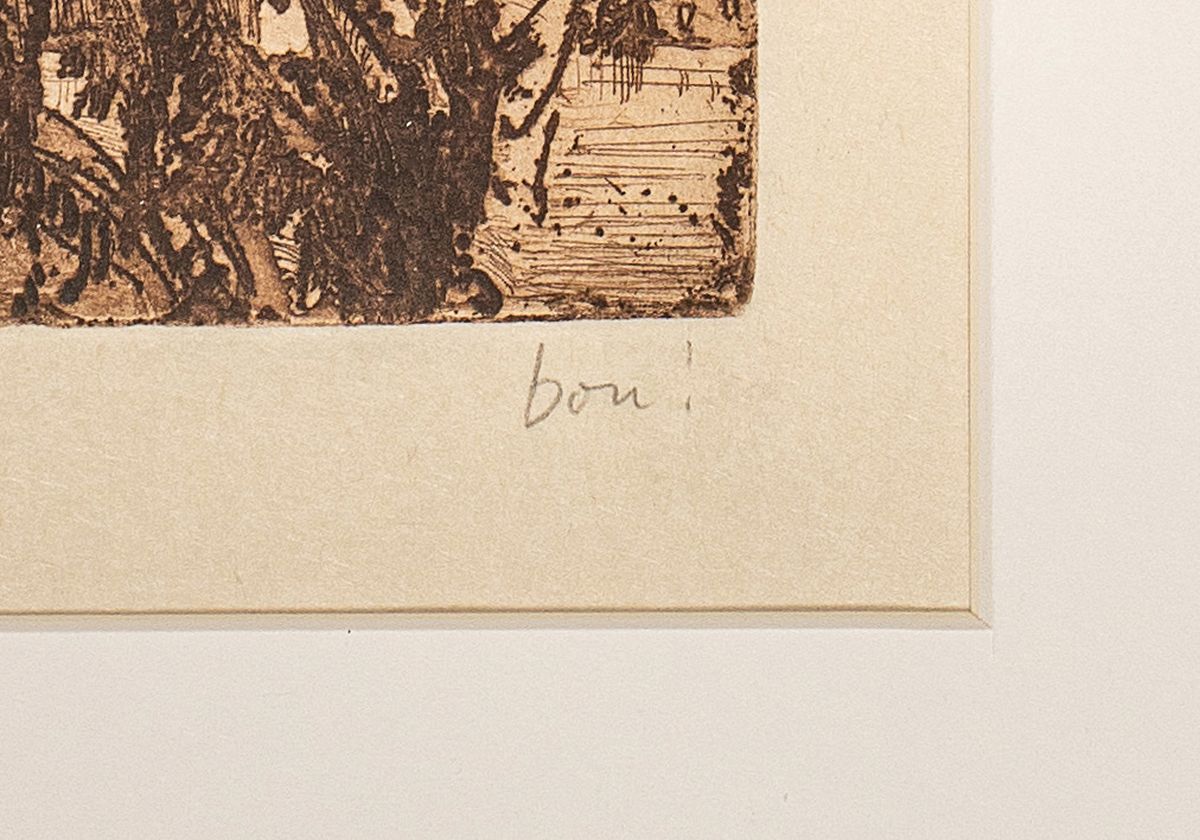Detail a: Horst Janssen, 1929 - 1995, Radierung auf Japanbütten, li. u. mit "danke-Ihr Janssen" signiert, Probedruck für den Drucker vor der ...