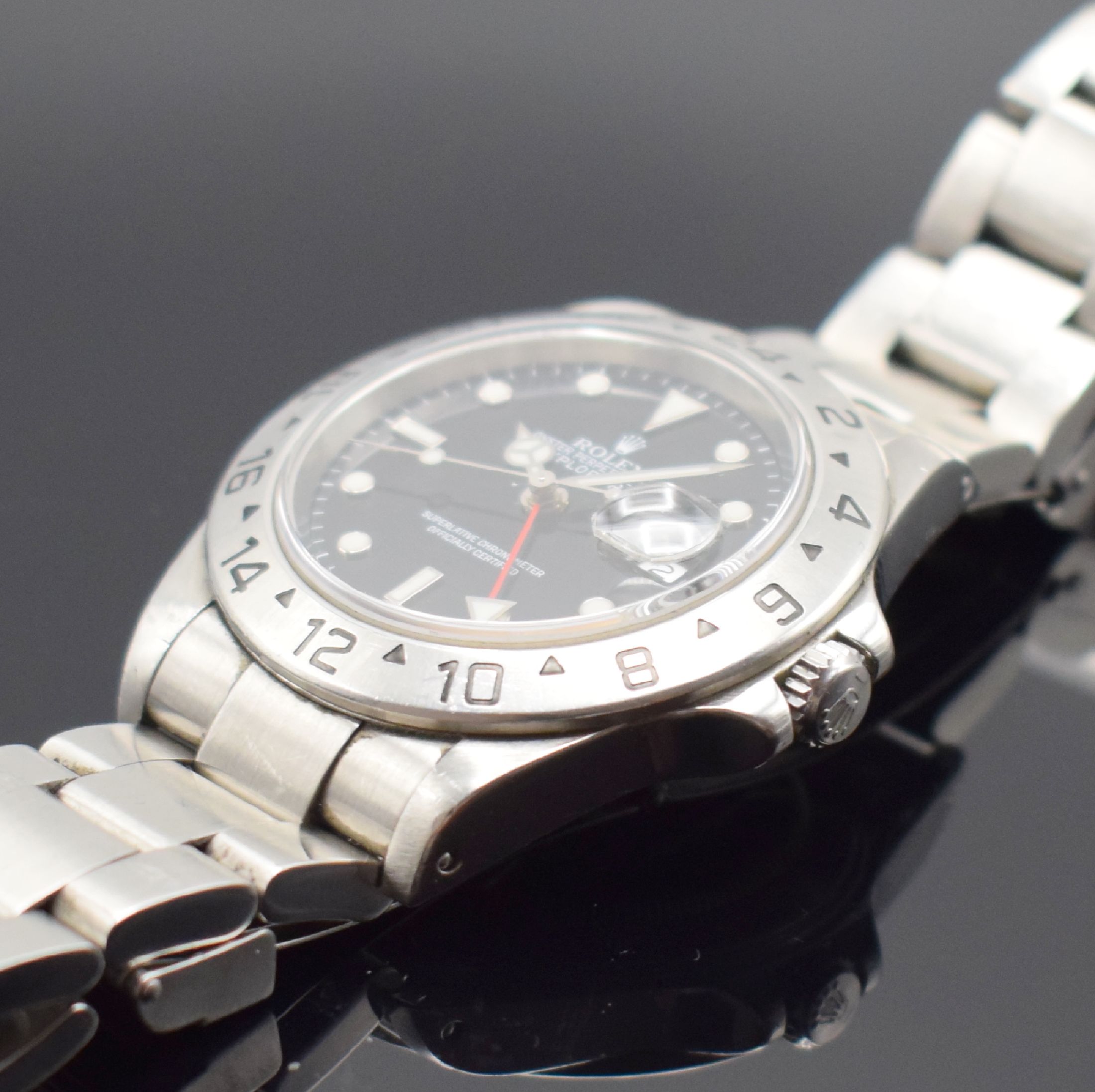 Detail c: ROLEX Herrenarmbanduhr Oyster Perpetual Date Explorer II Referenz 16570, Automatik, K-Serie, LC 100, Chronometer der Superlative in Edelstahl inkl. ...