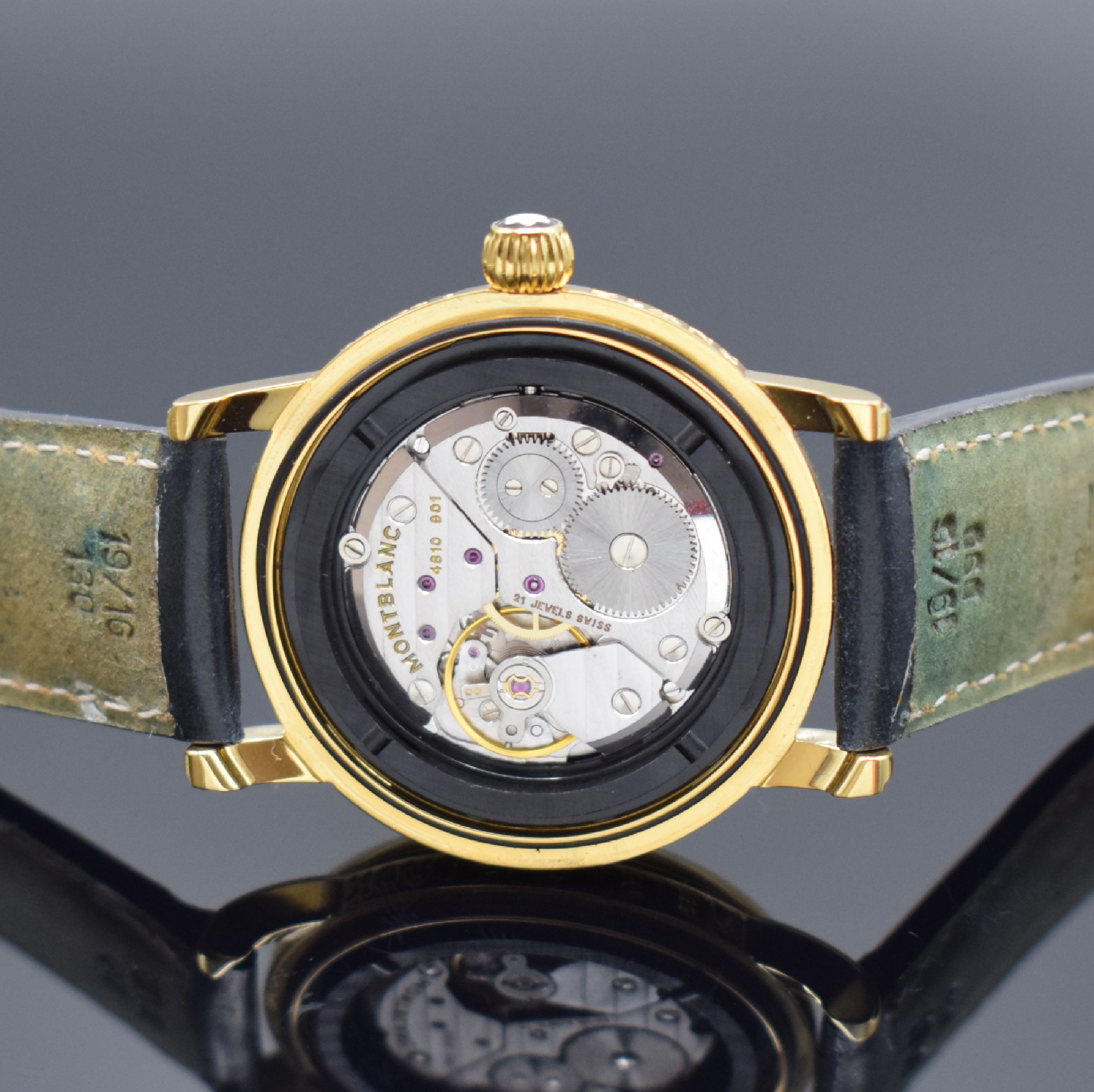 Detail e: MONTBLANC Herrenarmbanduhr Meisterstück mit Gangreserveanzeige Referenz 7003, Schweiz um 1999, Handaufzug, verg. Edelstahlgeh. inkl. neutr. ...