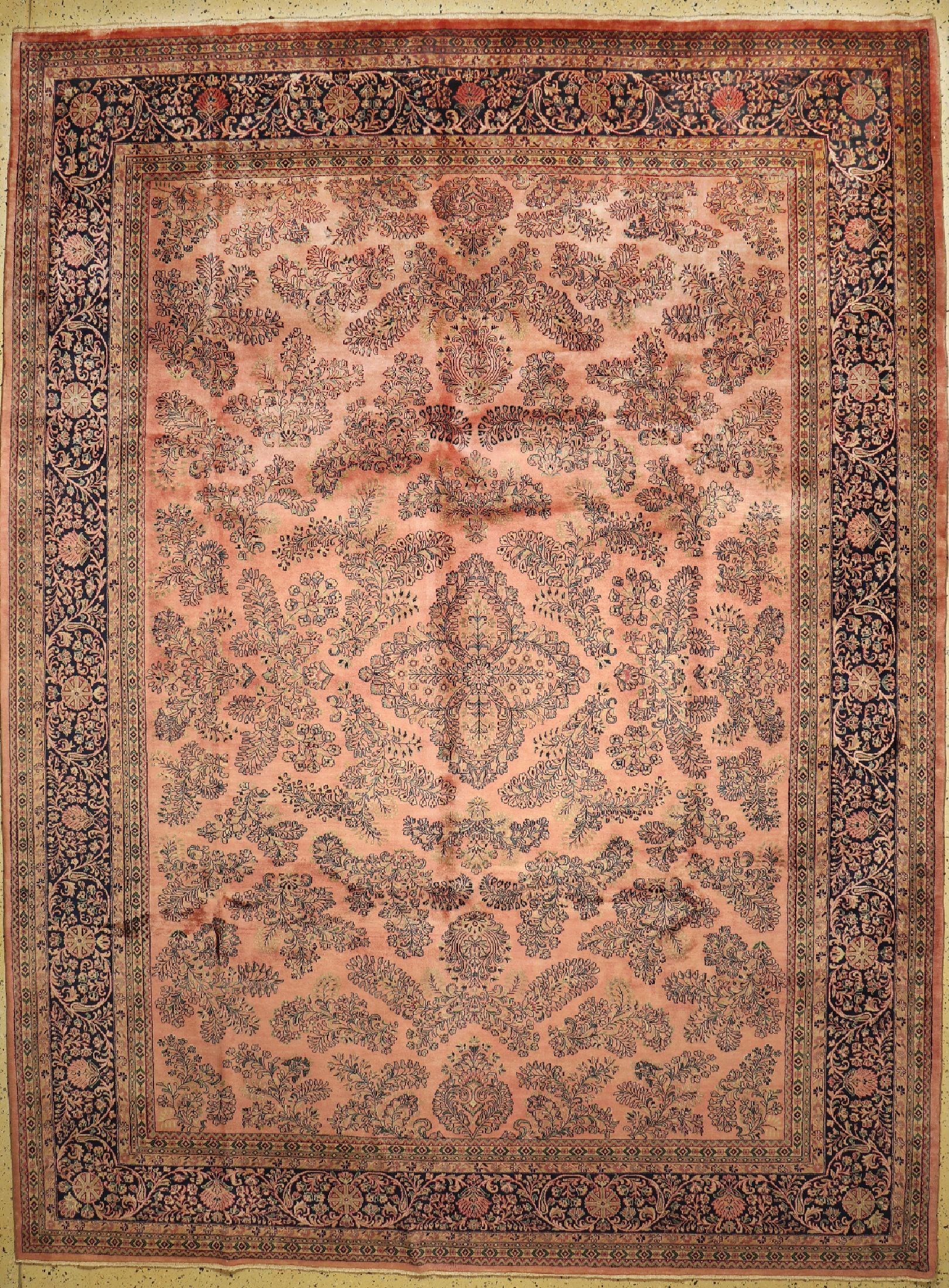 Sarogh Kork fein, Indien, ca. 50 Jahre, Korkwolle auf Baumwolle, ca. 384 x 295 cm, EHZ: 1