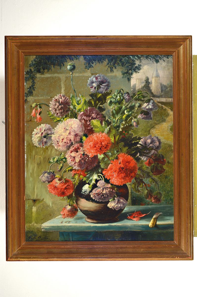 Detail k: Gaston Boucher, französischer Künstler des späten 19./frühen 20.Jh., Blumenstillleben mit Pfingstrosen in verschiedenen Stadien der Blüte, ...