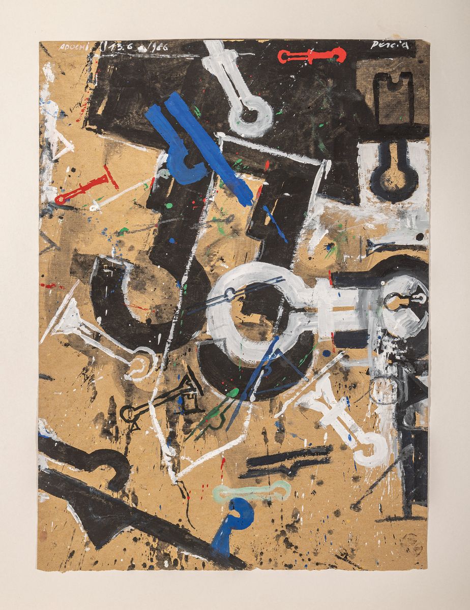 Heinz Adochi, geb. 1954, Acryl und Kreide auf Papier, "Pencia", oben re. handsigniert und betitelt und datiert 6.6.1986, ca. 61 x 44.5 cm