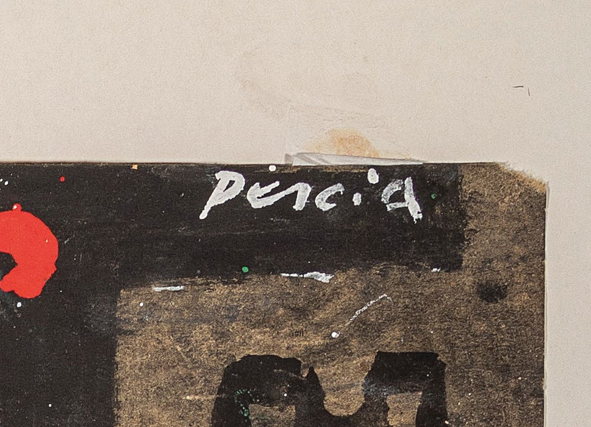 Detail a: Heinz Adochi, geb. 1954, Acryl und Kreide auf Papier, "Pencia", oben re. handsigniert und betitelt und datiert 6.6.1986, ca. 61 x 44.5 cm