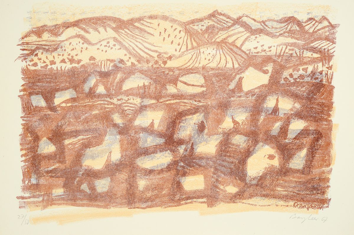 Eduard Bargheer, 1901 - 1979 Farblitho von drei Steinen auf Bütten, aus dem Mappenwerk "Sahara", handsigniert und num. 27/50, aus dem ...