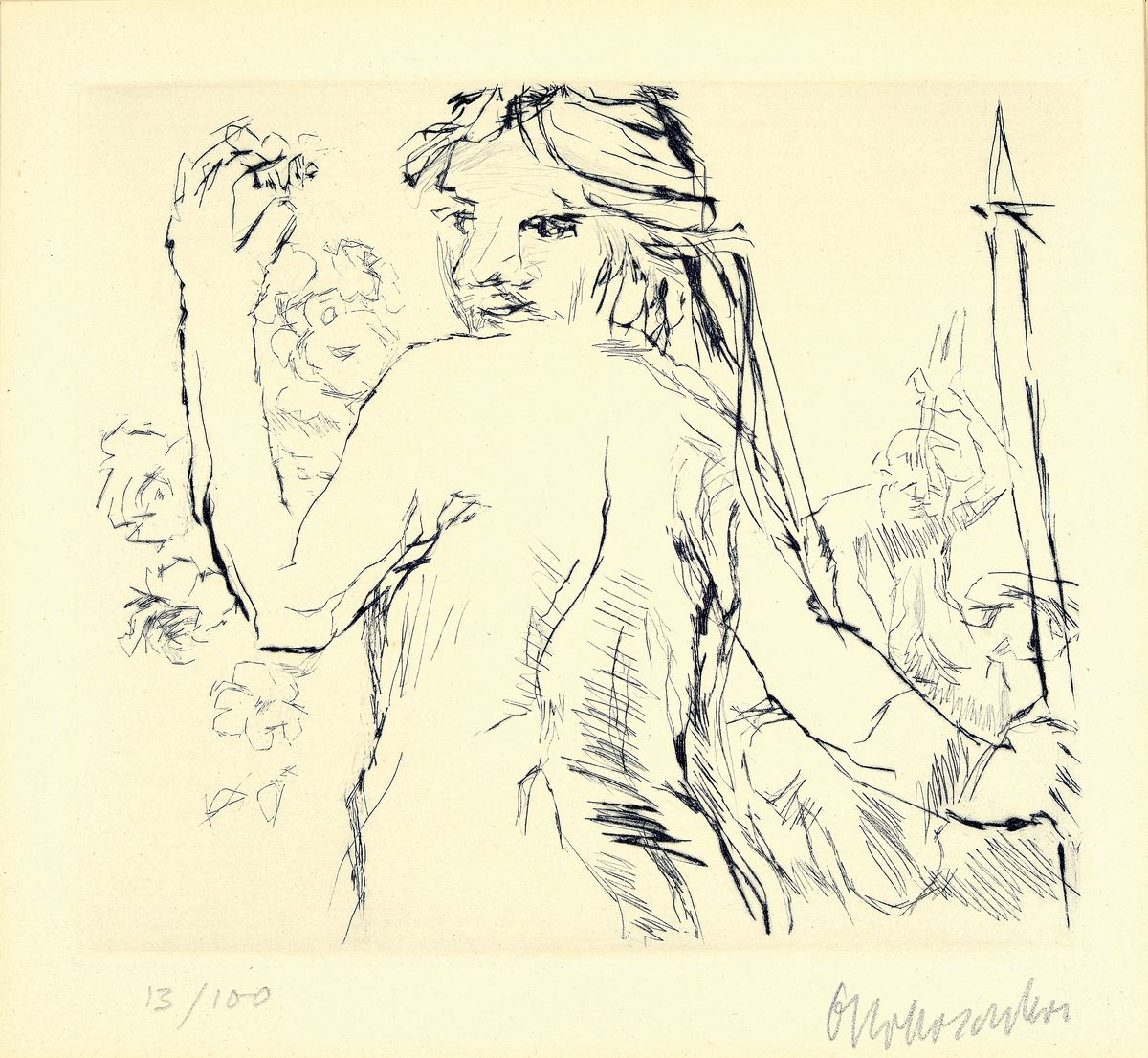 Oskar Kokoschka, 1886 - 1980, Kaltnadelradierung auf handgeschöpftem Auvergne-Bütten, Titelradierung Penthesilea, Ffm, Ars Iibrorum, 1970), ...