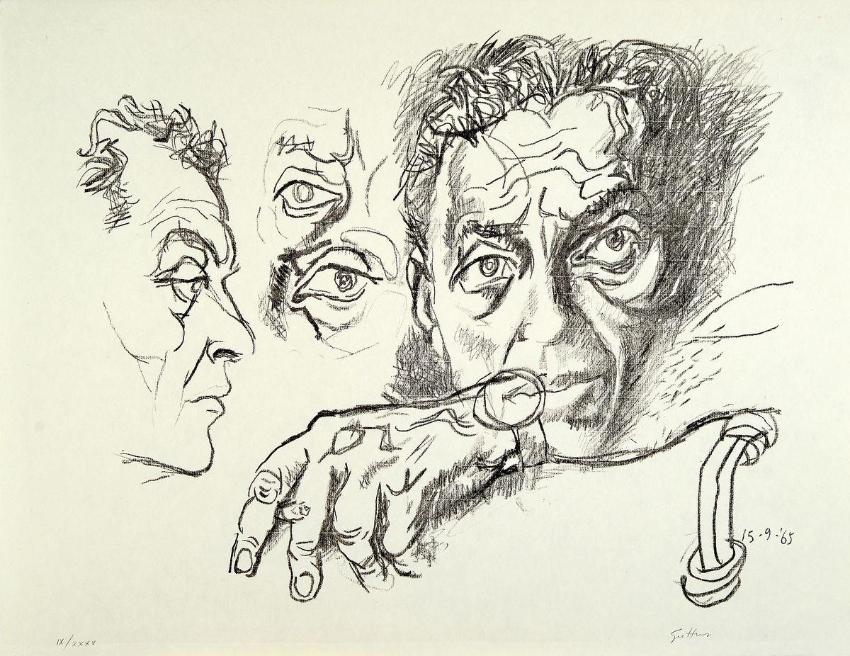 Renato Guttuso, 1911 - 1987, "Autoritratto" Lithografie auf Jajpon nacré-Papier, Selbstbildnis, nummeriert 9/35, aus 1965, Blattgr. 51 x ...