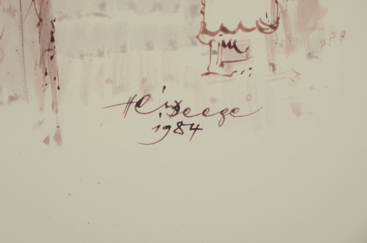 Detail a: Heiner Deege, Bleistiftzeichnung und Aquarell, a. Wachenheim an der Weinstraße, 1975. verso bez. und datiert, signiert, 31 x 63.5 cm, unter Glas, b. ...