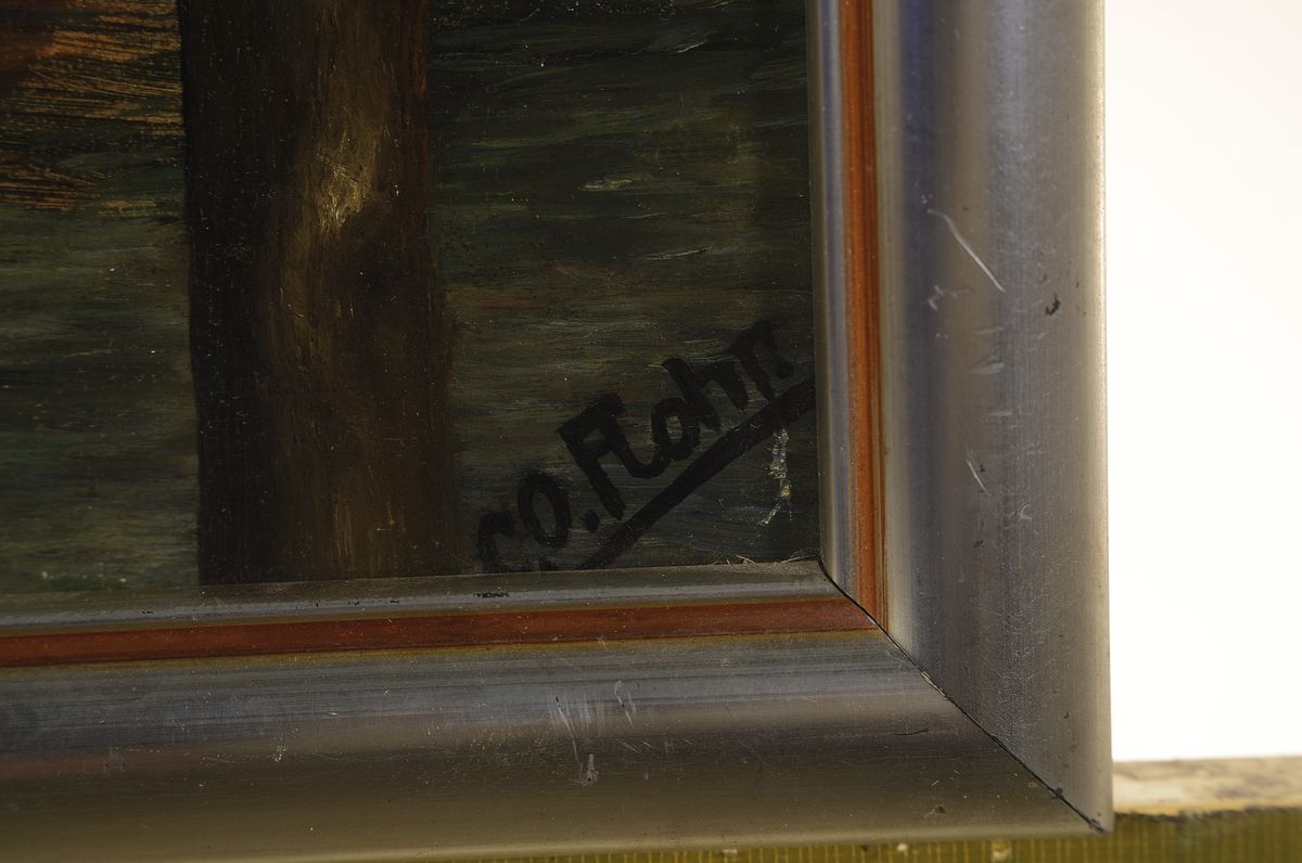 Detail a: Otto Flohr, 1861-1932, historische Stadtansicht, wohl Hamburger Fleet, rechts unten signiert, Öl/Karton, Rahmen 53x40 cm