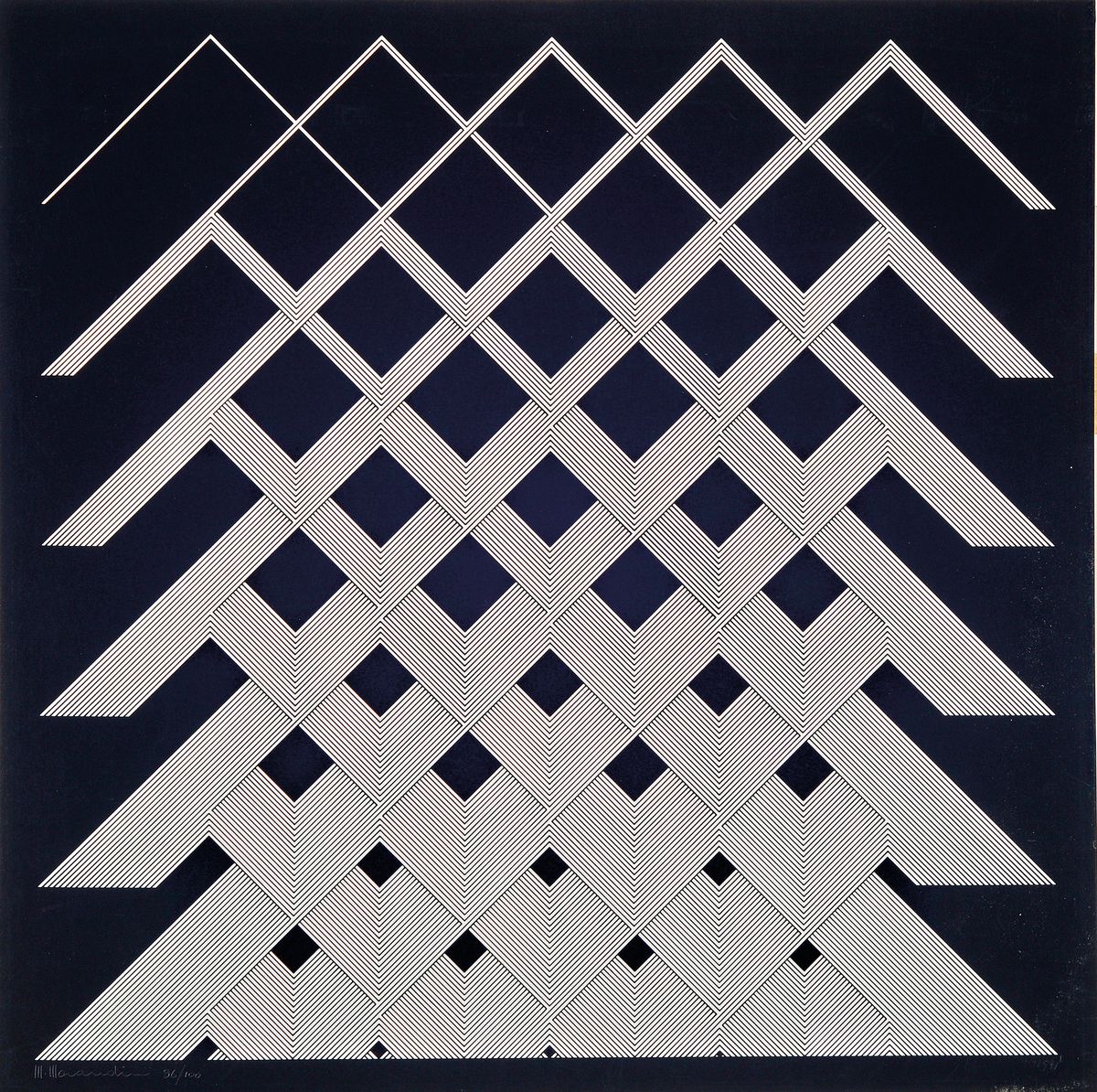 Marcello Morandini, geb. 1940, Siebdruck auf Karton, "geometrische Komposition", handsigniert und datiert 1971, Blattgr. 68.5 x 68.5 cm, ...