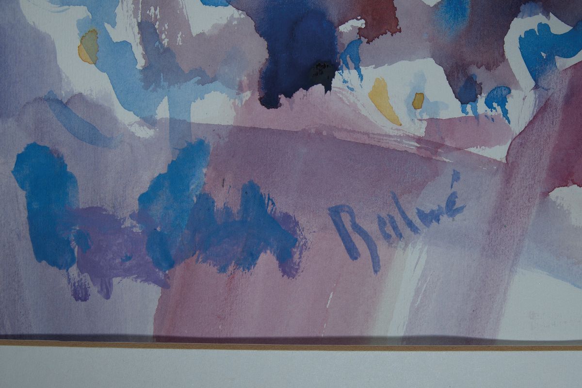 Detail a: Arnold Balwé, 1898 Dresden-1983 Feldwies am Chiemsee, Blumenstillleben, großer Blumenstrauß vor dem Fenster, Aquarell auf Papier, links unten ...
