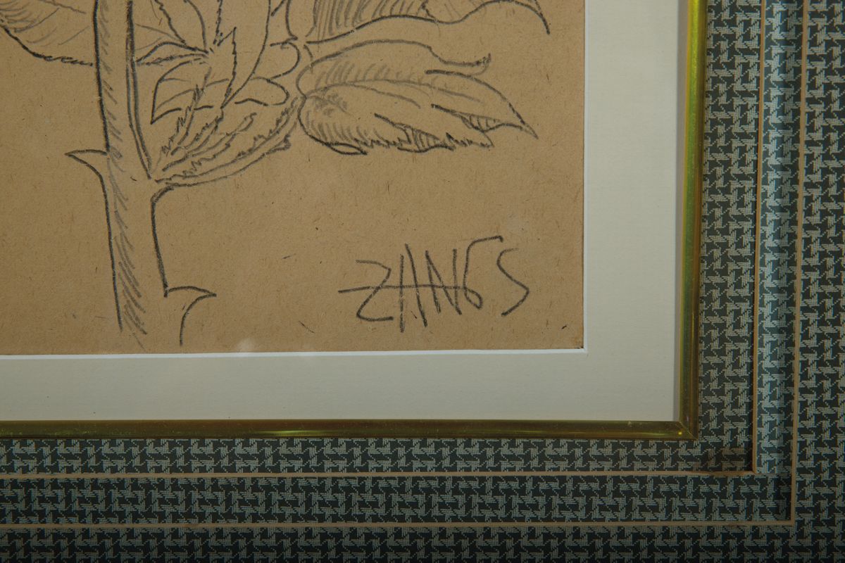 Detail a: Herbert Zangs, 1924-2003 Krefeld, Rosenblüte, Bleistiftzeichnung auf Papier, gebräunt, rechts unten signiert, ca. 32x18cm, PP, u.Gl., R. ca. ...