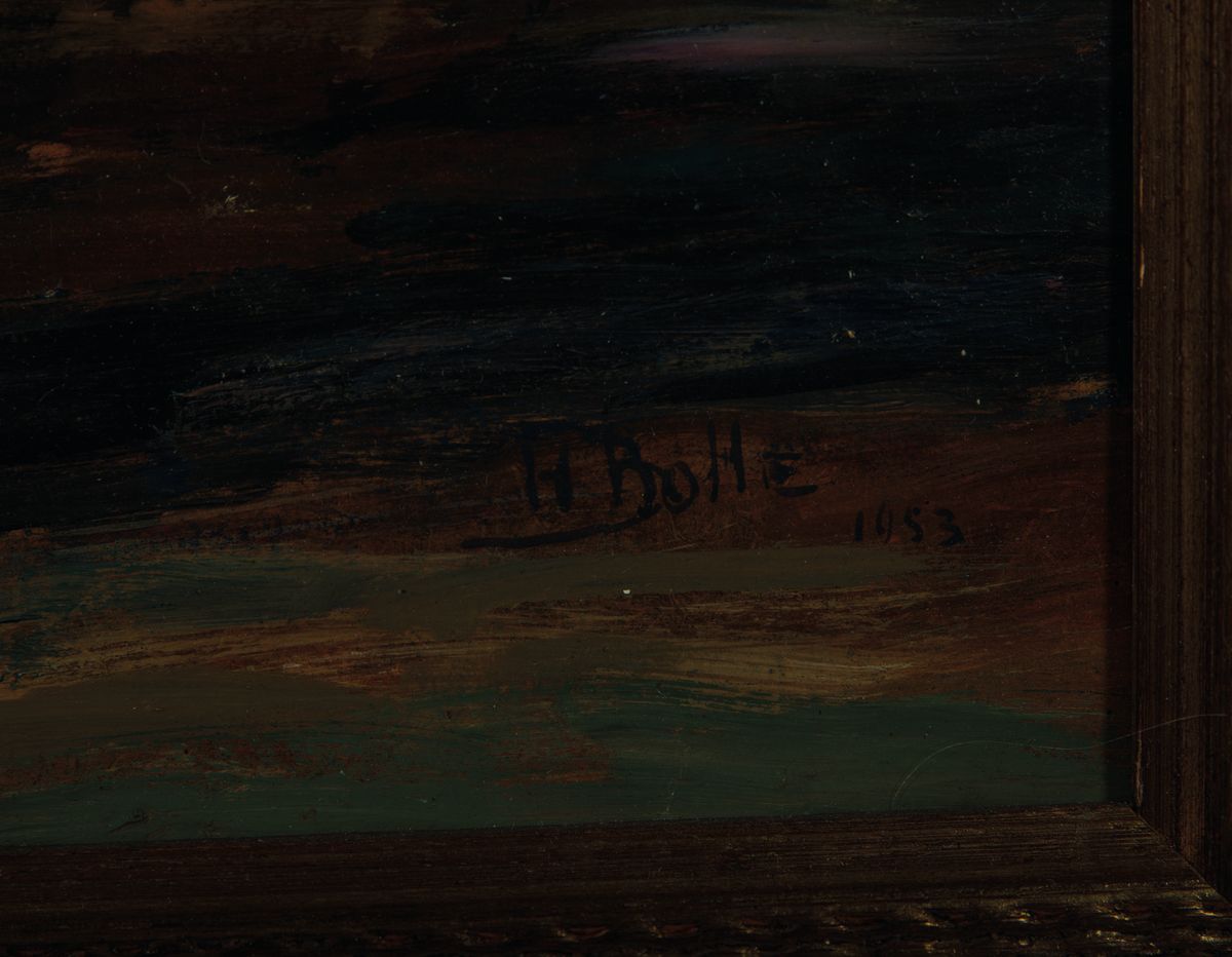 Detail a: H. Botte, datiert 1953, Stillleben mit Sonnenblumen, Öl/Hartfaser, rechts unten signiert und dat., ca. 55x41cm, R. ca. 69x54cm