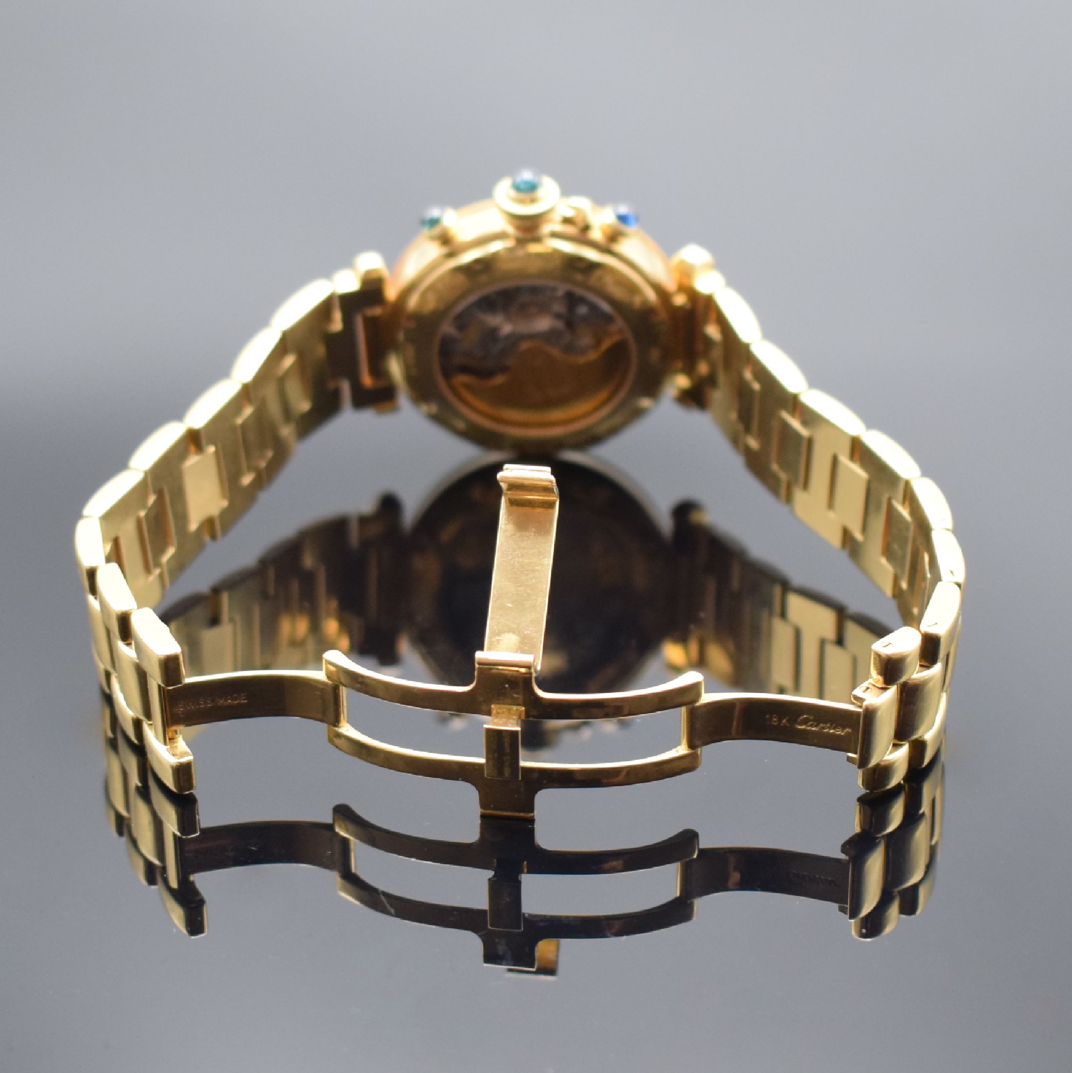 Detail b: CARTIER Armbandchonograph Serie Pasha in GG 750/000 Referenz 2111, Automatik, beids. vergl. Geh. inkl. orig. Gliederband m. dopp. Faltschl., Boden ...