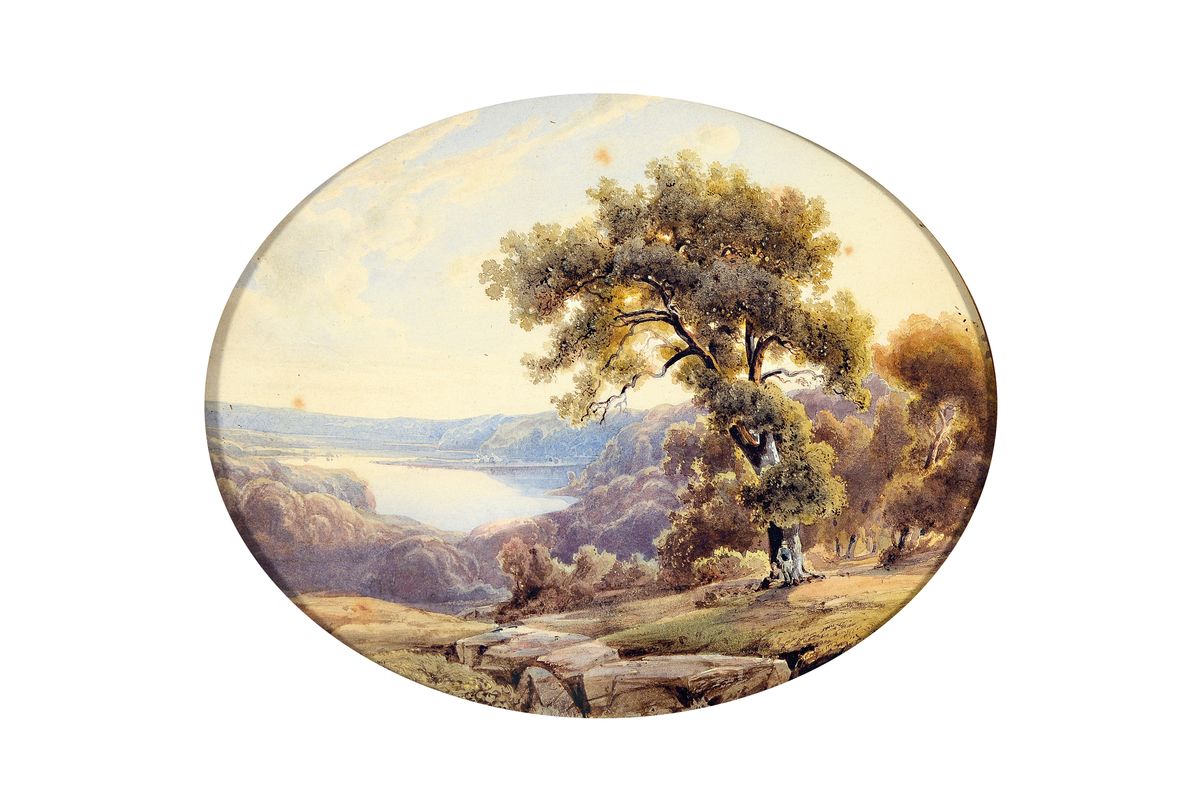 Süddeutscher Künstler, Mitte 19. Jh., Zwei spätromantische Aquarelle von feiner Qualität, Pendants, oval, auf Papier, re. außen unleserlich ...
