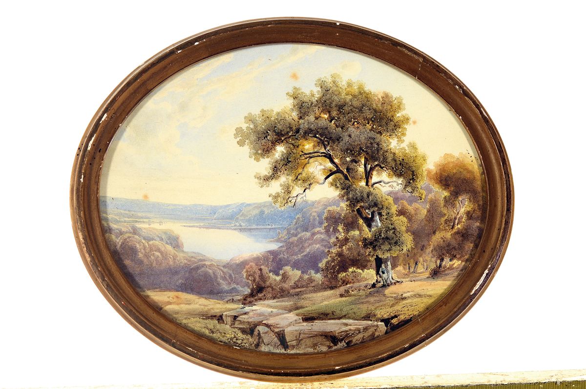 Detail k: Süddeutscher Künstler, Mitte 19. Jh., Zwei spätromantische Aquarelle von feiner Qualität, Pendants, oval, auf Papier, re. außen unleserlich ...