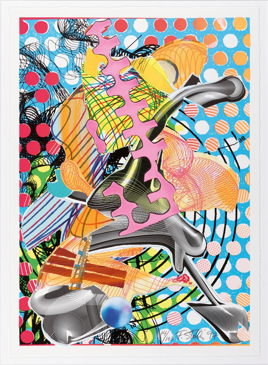 Detail k: Frank Stella, geb. 1936 Malden/Massachusetts -1936, aus "Prinz von Hohenfließ", Litho auf Siebdruck, num. 14/100, Papier Lana weiß, Tyler ...