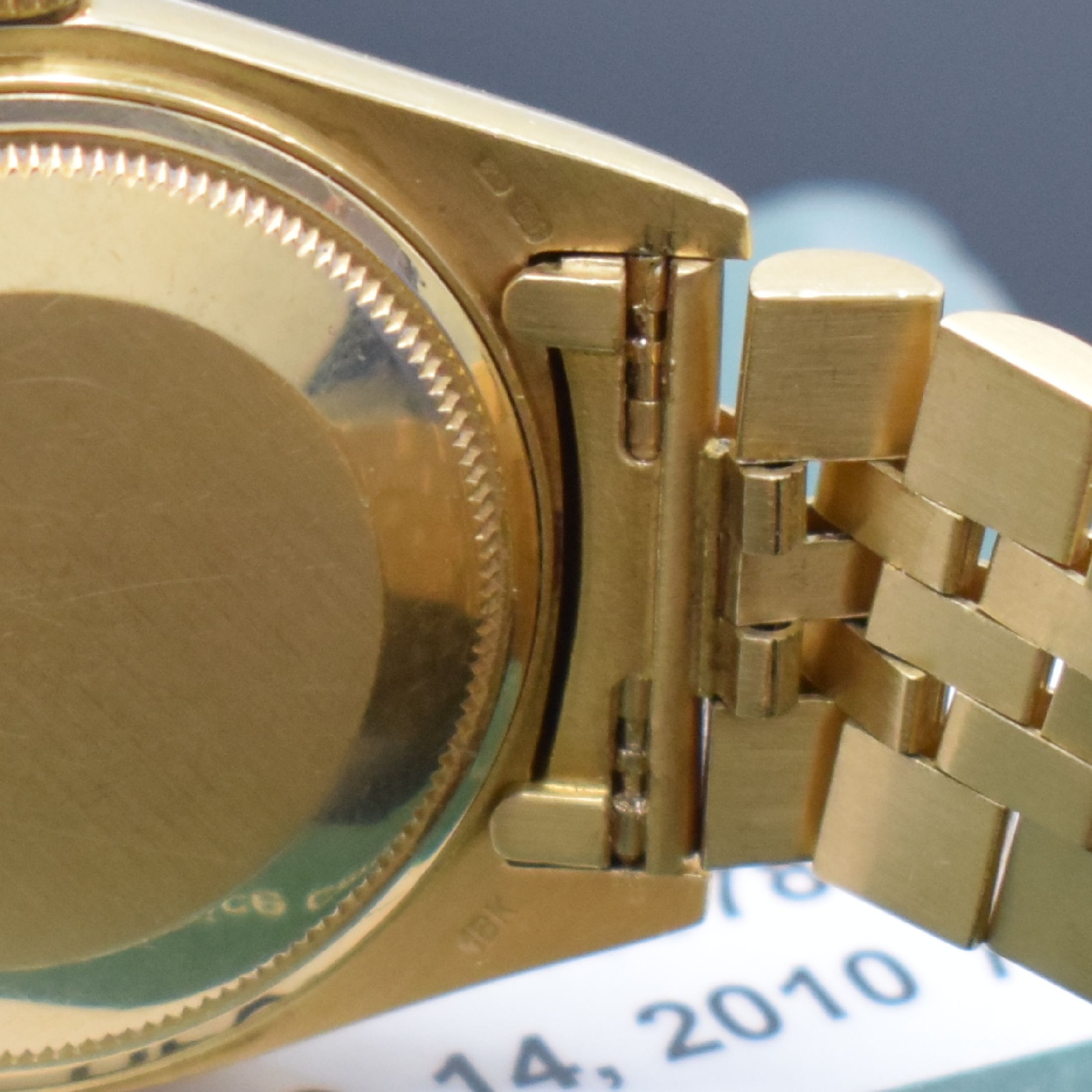 Detail f: ROLEX Datejust Herrenarmbanduhr Referenz 16078 in GG 750/000, Schweiz um 1980, Automatik, verschr. Oystergehäuse, Lünette m. Rindengravur, gold. ...