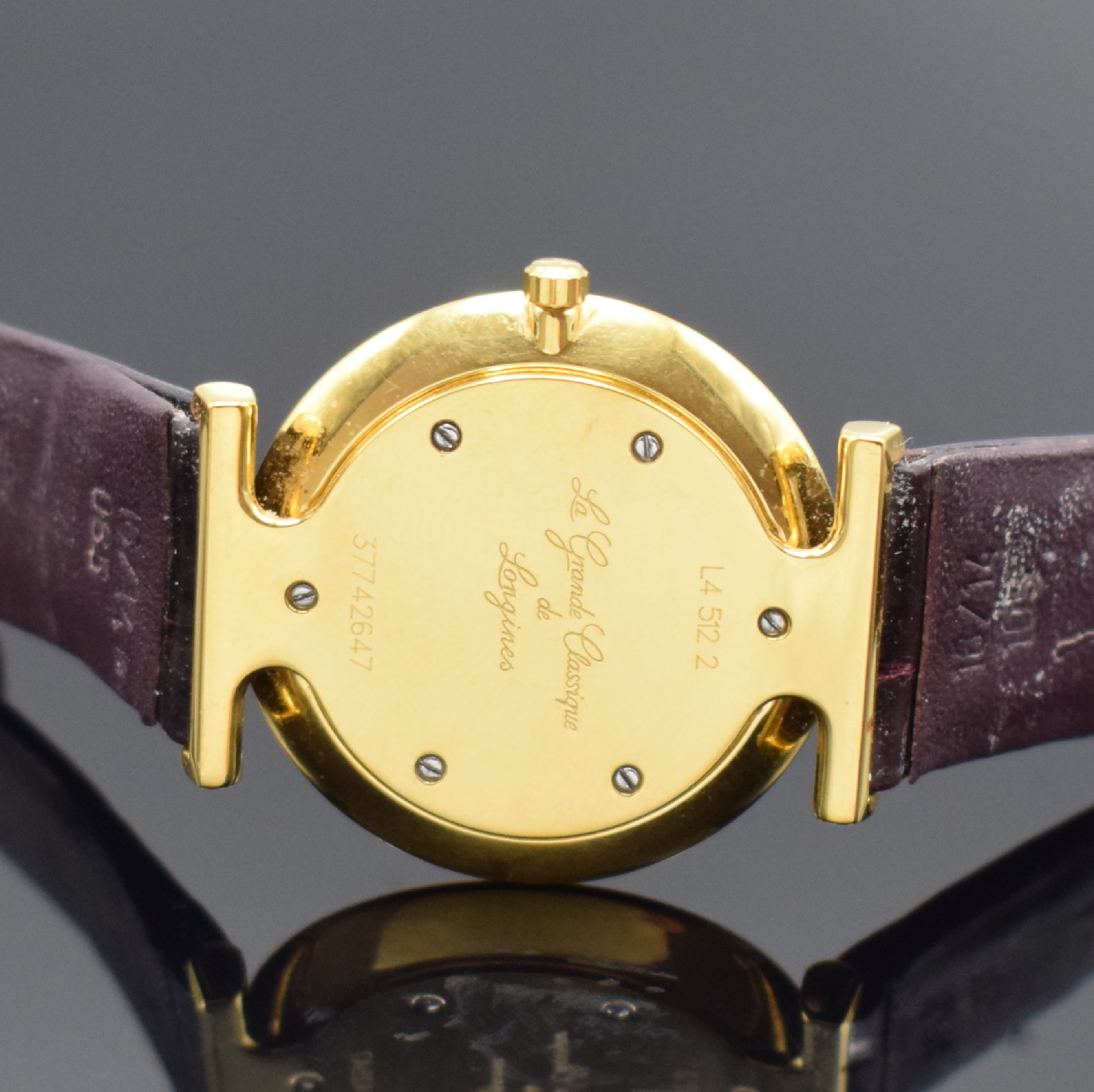 Detail c: LONGINES La Grande Classique Damenarmbanduhr Referenz L4.512.2, Schweiz um 2012, quarz, verg. Gehäuse, neutr. Lederband m. Faltschl., Boden 6-fach ...