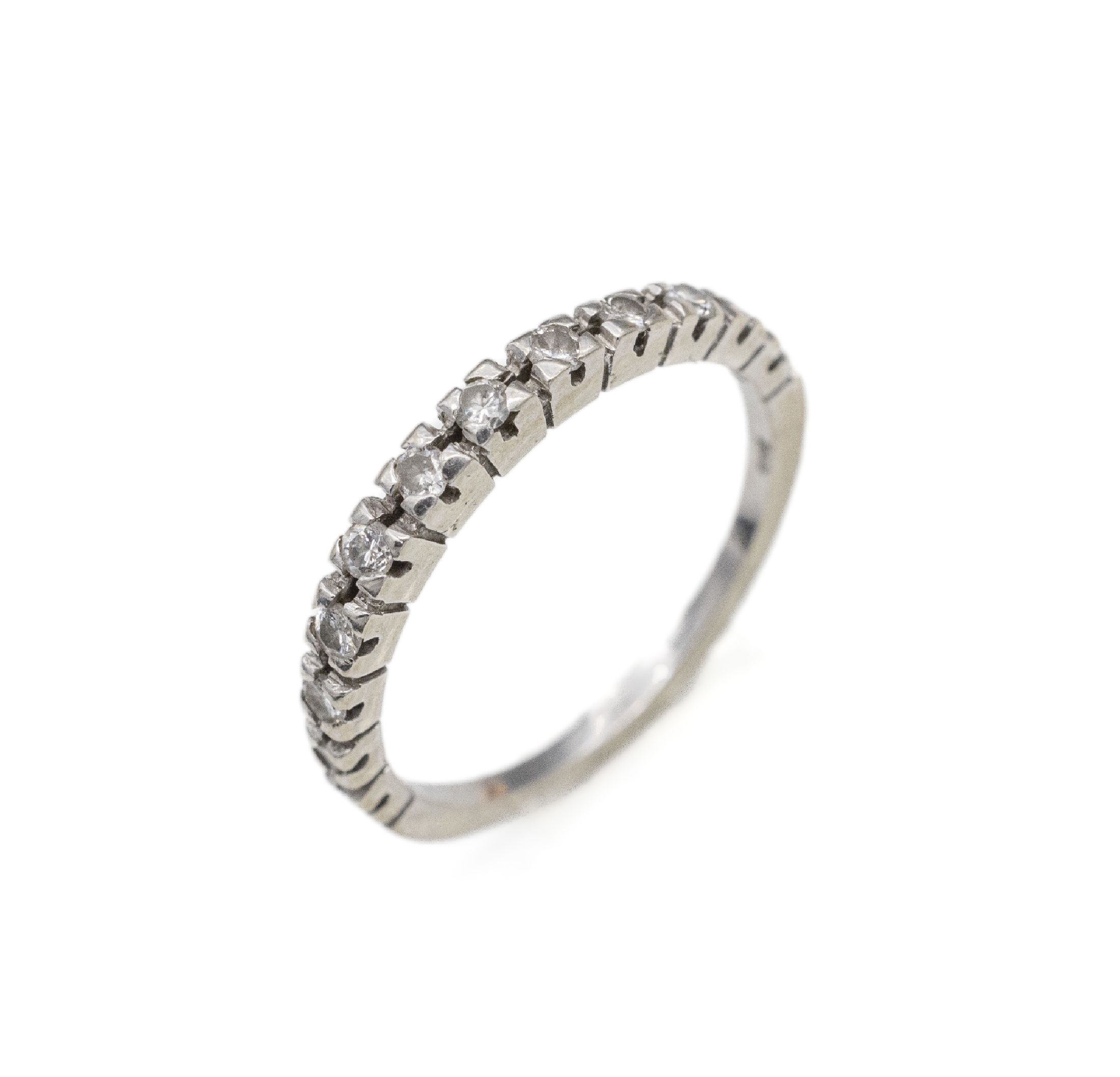 14 kt Gold Diamant-Halbmemoryring, WG 585/000, 11 8/8-Diamanten zus. ca. 0.33 ct Weiß/p1, ca. 2.0 g, RW 55