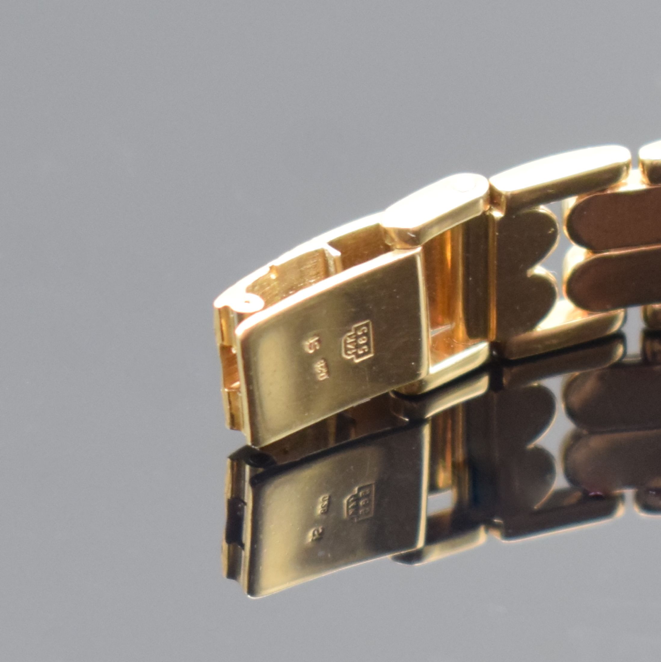 Detail a: BONARD Damenarmbanduhr in GG 585/000, Schweiz um 1985, quarz, 2-teil. Geh., Boden aufgedr., Lünette wie Bandanst. aufw. m. Brillanten bes., gold. ...