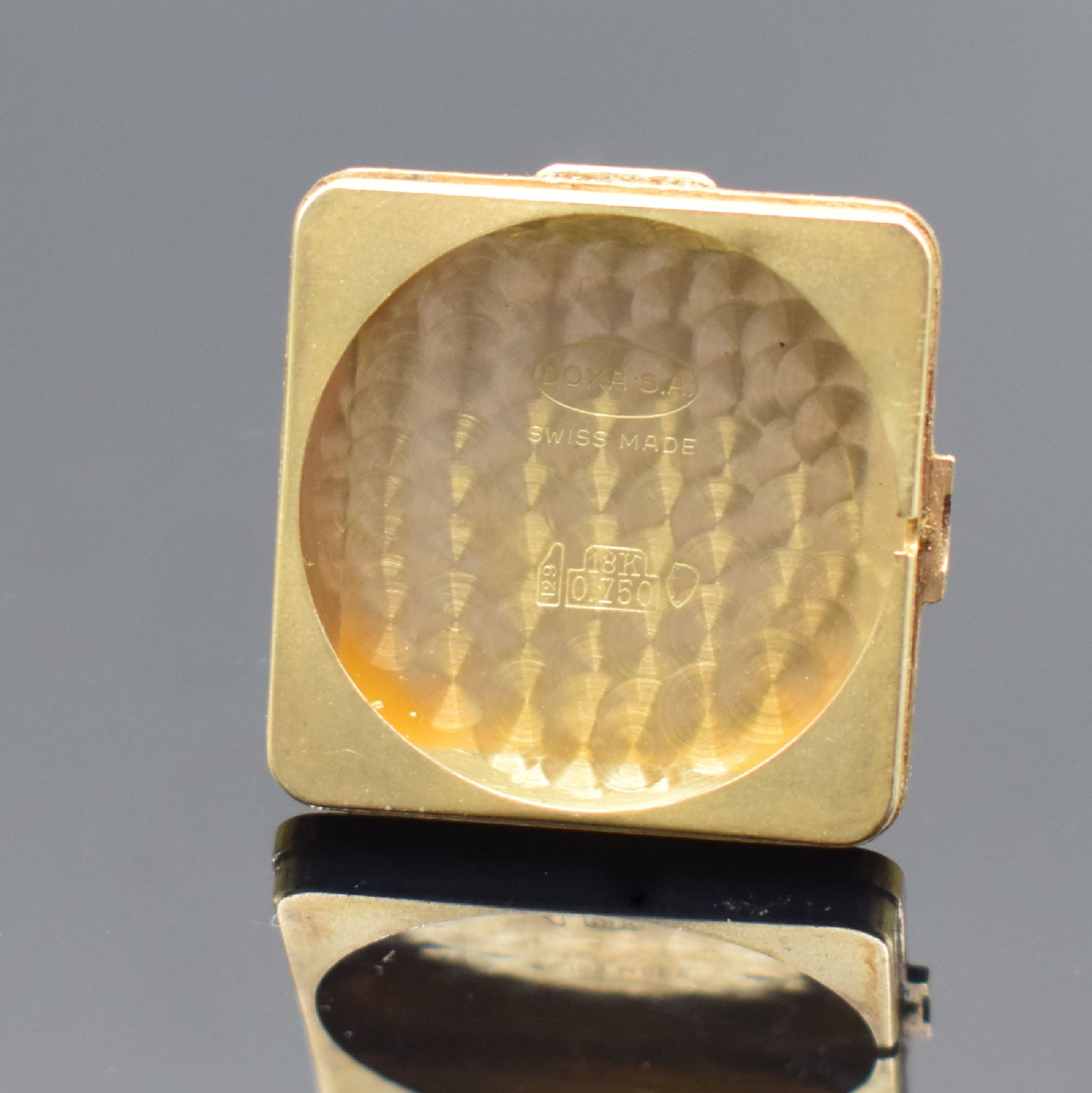 Detail f: DOXA Grafic Herrenarmbanduhr in GG 750/000, Schweiz um 1960, Automatik, 2-teil. Gehäuse, Boden aufgedr., neutr. Stahlbd. teils verg., silb. ...