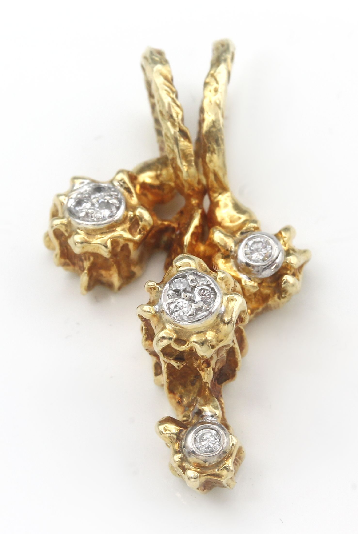 14 kt Gold Brillant-Anhänger, GG 585/000, 7in WG gefasste Brillanten zus. 0.08 ct Weiß/si, ca. 6.2 g, L. ca. 3 cm