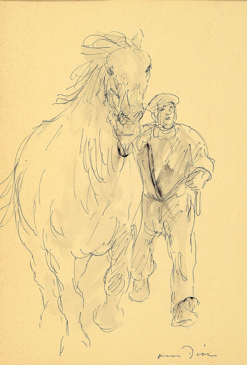 Otto Dill, 1884 Neustadt-1957 Bad Dürkheim, Pferdeführer mit Pferd, handsigniert, lavierte Tuschezeichnung leicht stockfleckig bzw. gebräunt, ca. ...