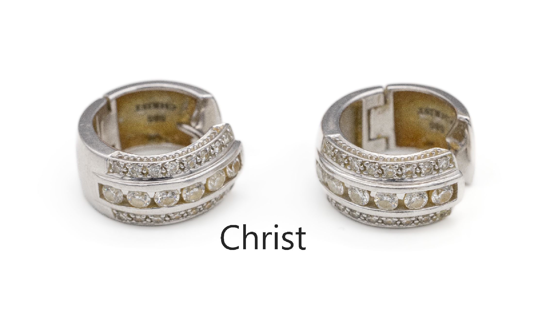 Paar 14 kt Gold CHRIST Brillant-Ohrcreolen, WG 585/000, 42 Brillanten zus. ca. 1.0 ct Weiß/si, total ca. 9.8 g, Durchm. ca. 13 mm