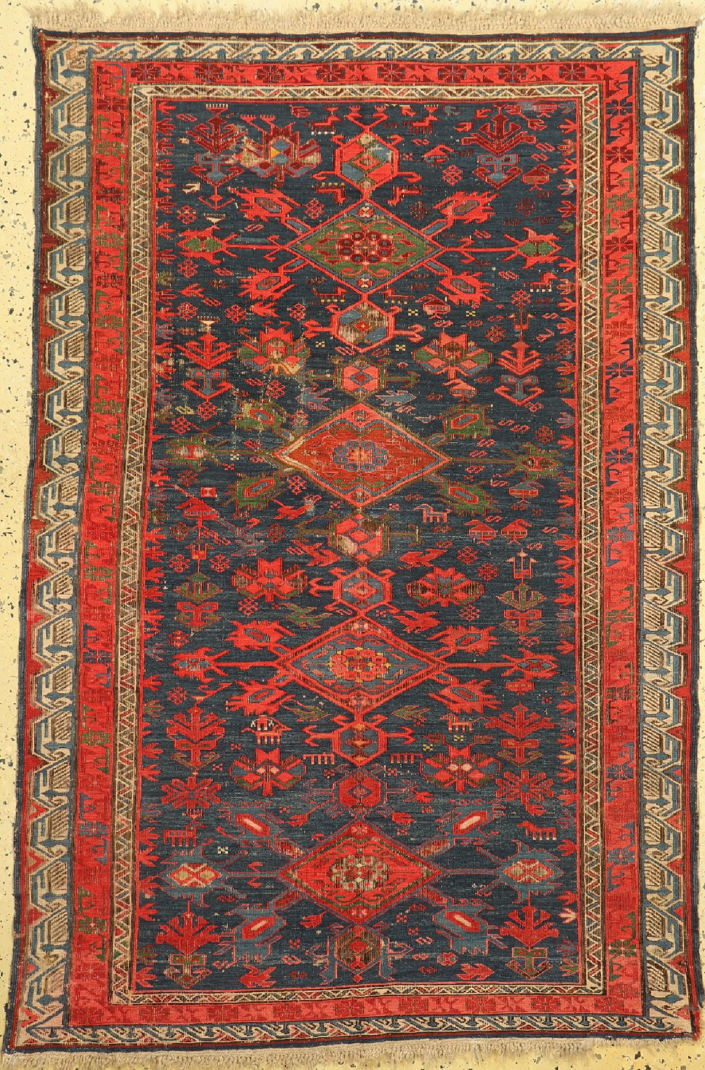 Antiker Seychur Sumakh, Kaukasus, 19.Jhd, Wolle auf Wolle, ca. 170 x 115 cm, EHZ: 2-3(leicht verfärbt)
