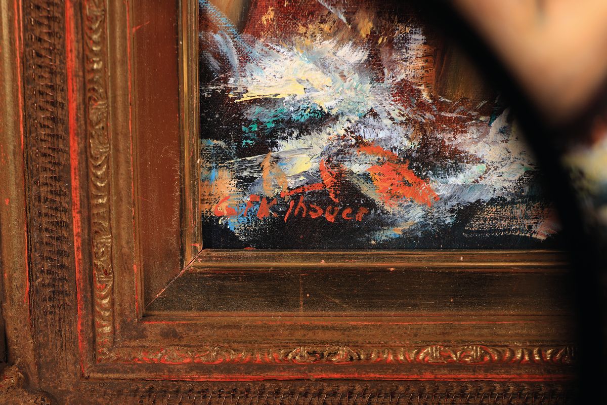 Detail a: Karl-Frierich Thauer, 1924-2009, Studium bei Prof. Metz und Hagenmüller, später Studium bei Kokoschka, hier weiblicher Rückenakt, Öl/Lwd, links ...