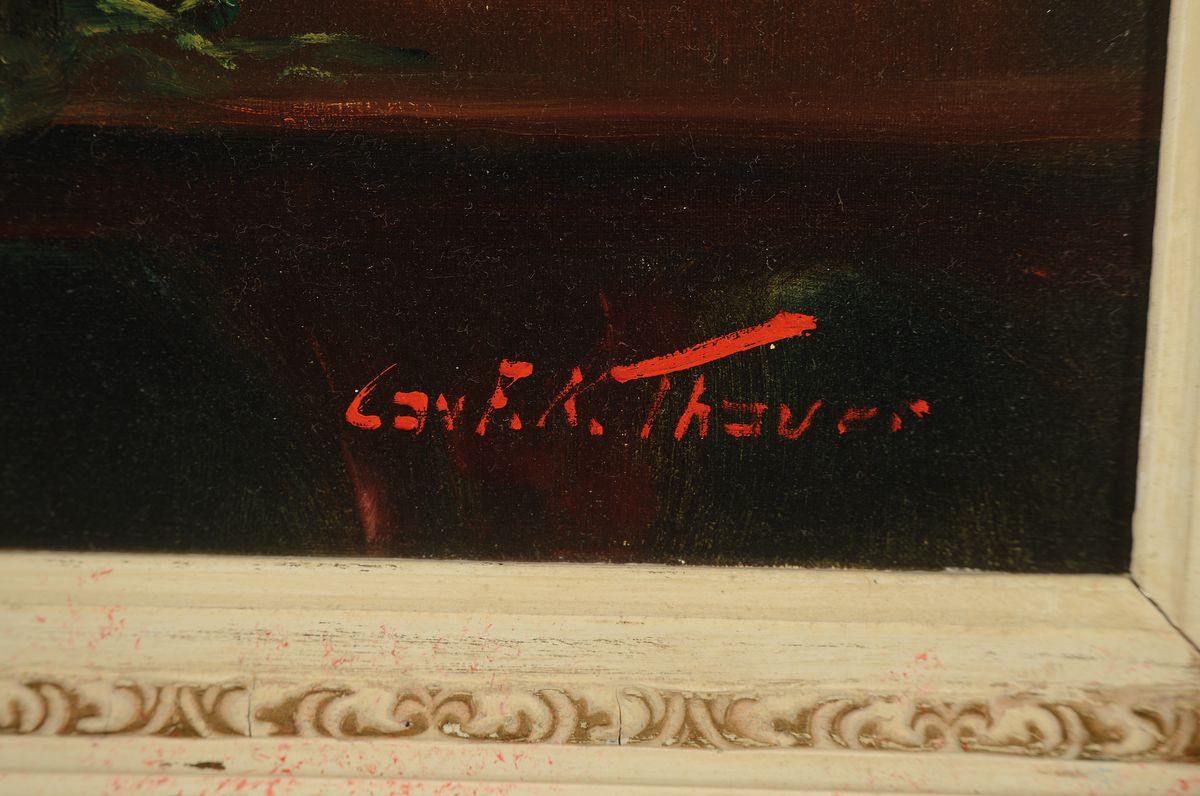 Detail a: Karl-Friedrich Thauer, 1924-2009, Studium bei Prof. Metz und Hagenmüller, später Studium bei Kokoschka, hier: Blumenstillleben, Öl/Lwd, rechts ...