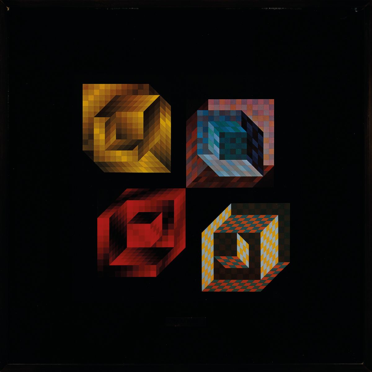 Detail k: Victor Vasarely, 1906-1997, Serigrafie, unsign., unter Glas gerahmt, gesamt ca. 42 x 42 cm, Glas mit Sprung,