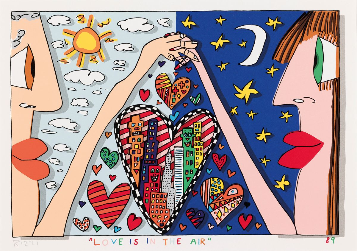 James Rizzi, 1950-2011 New York, Love is in the Air, Farblithographie von 1989, handsigniert, ca. 26x38cm, PP, u.Gl., R. ca. 44x56cm