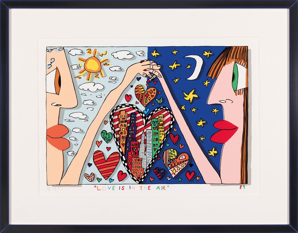Detail k: James Rizzi, 1950-2011 New York, Love is in the Air, Farblithographie von 1989, handsigniert, ca. 26x38cm, PP, u.Gl., R. ca. 44x56cm