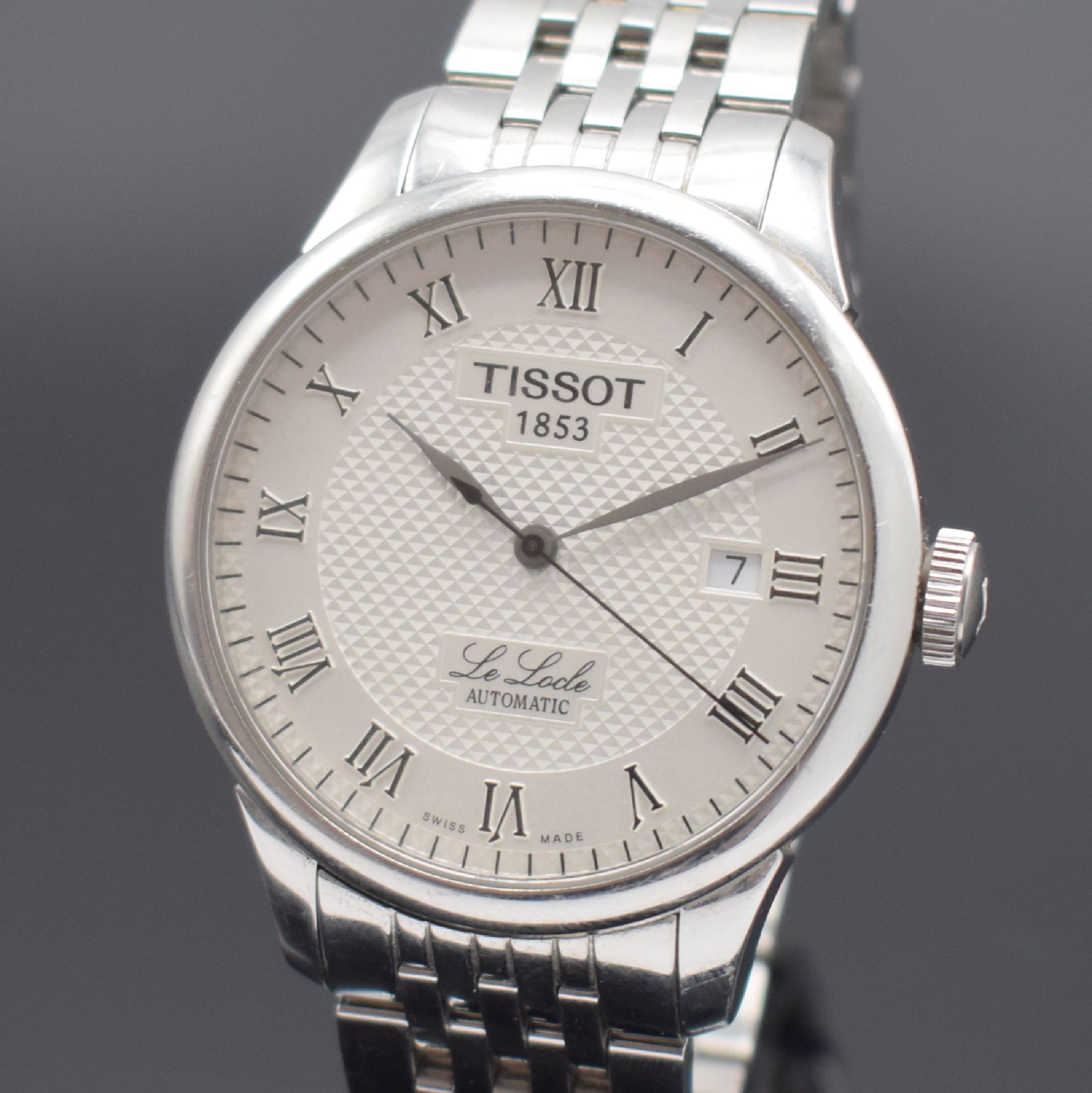 Detail a: TISSOT Le Locle Herrenarmbanduhr in Stahl Referenz L164/264-1, Automatik, Schweiz um 2010, beids. vergl. Geh., Boden & Glasrand aufgedr., orig. ...