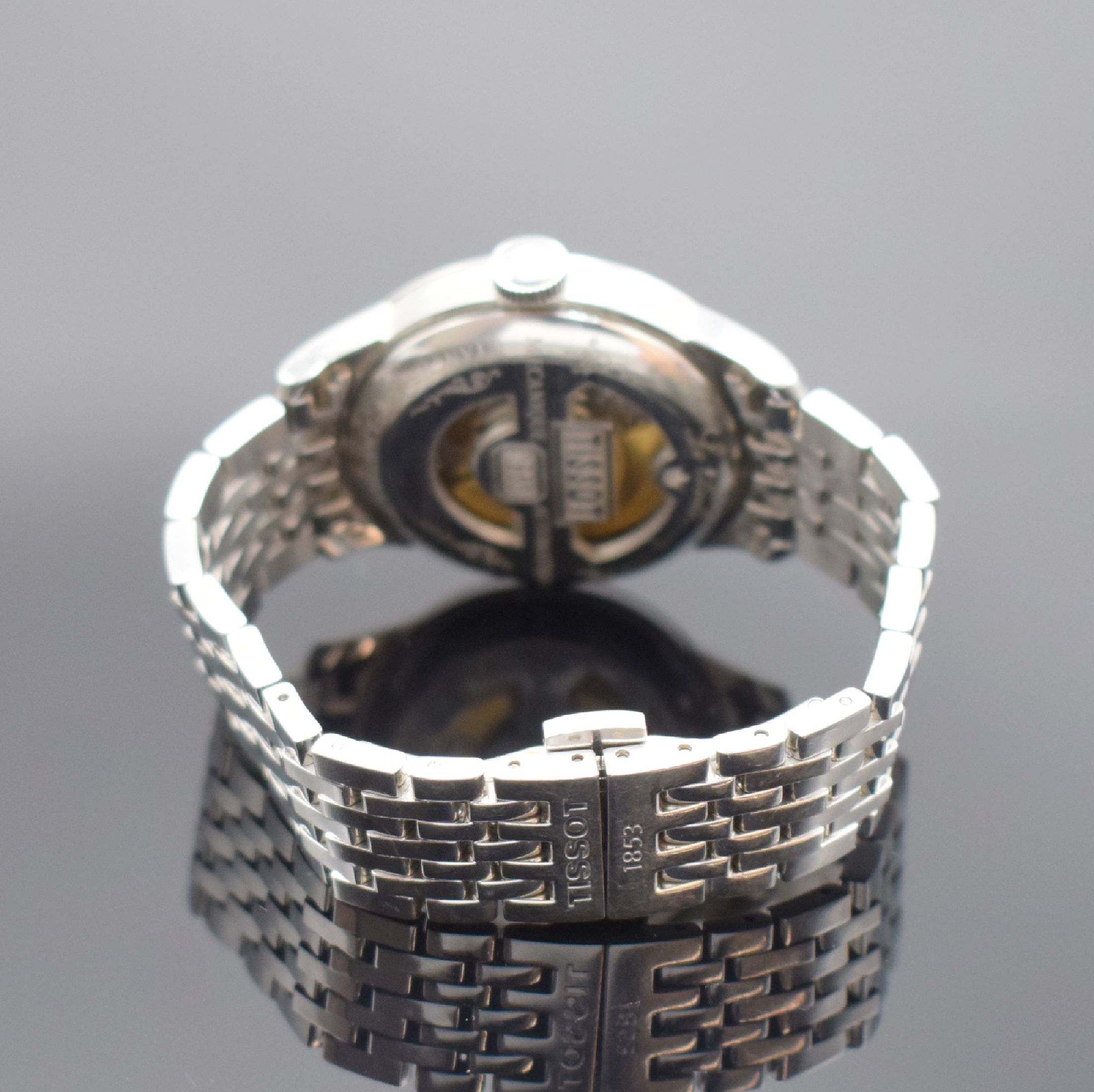 Detail b: TISSOT Le Locle Herrenarmbanduhr in Stahl Referenz L164/264-1, Automatik, Schweiz um 2010, beids. vergl. Geh., Boden & Glasrand aufgedr., orig. ...