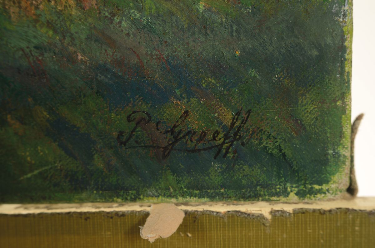 Detail a: Peter Greeff, 1865 Wülfrath-1939 Düsseldorf,Studium an der Akademie Düsseldorf, Mitglied im Künstlerverein Malkasten, sommerliche Parklandschaft ...