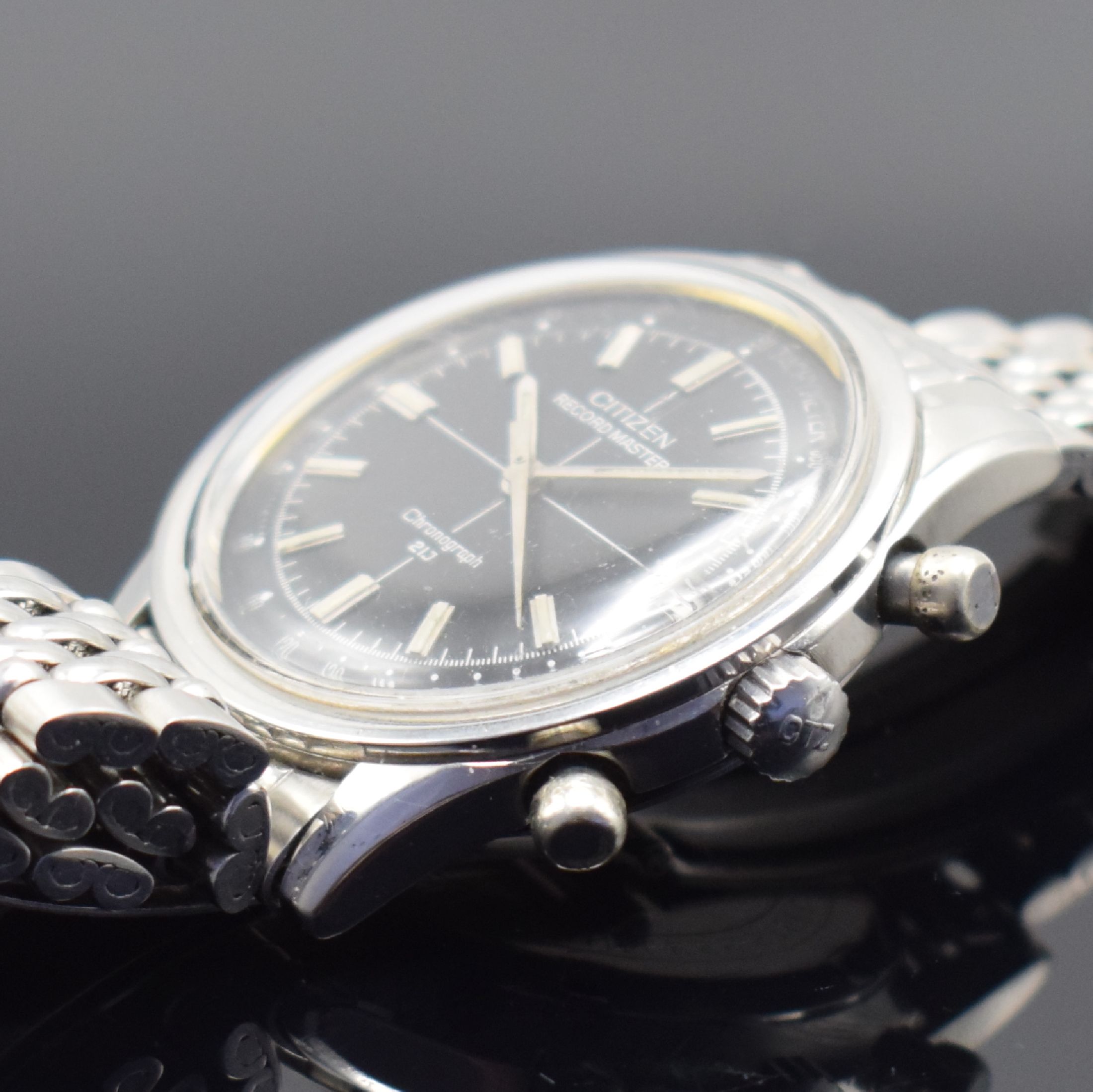 Detail c: CITIZEN Record Master seltener Chronograph mit Flyback in Edelstahl Referenz 4-570017 Y, Japan um 1970, Handaufzug, 2-teil. Gehäuse, Boden geschr., ...