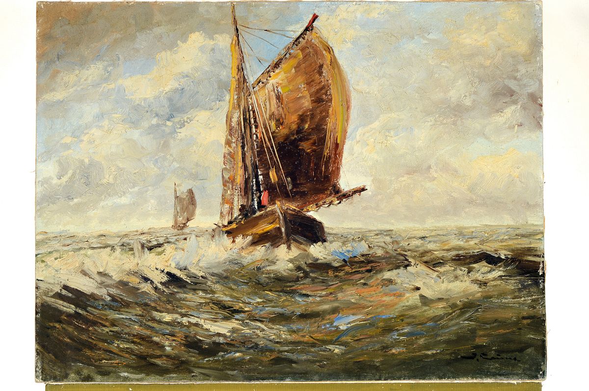 Detail k: Ungedeuteter Künstler des 20.Jh., Seestück, Segelschiff in voller Fahrt, Öl/Lwd, rechts unten signiert, 60x80 cm