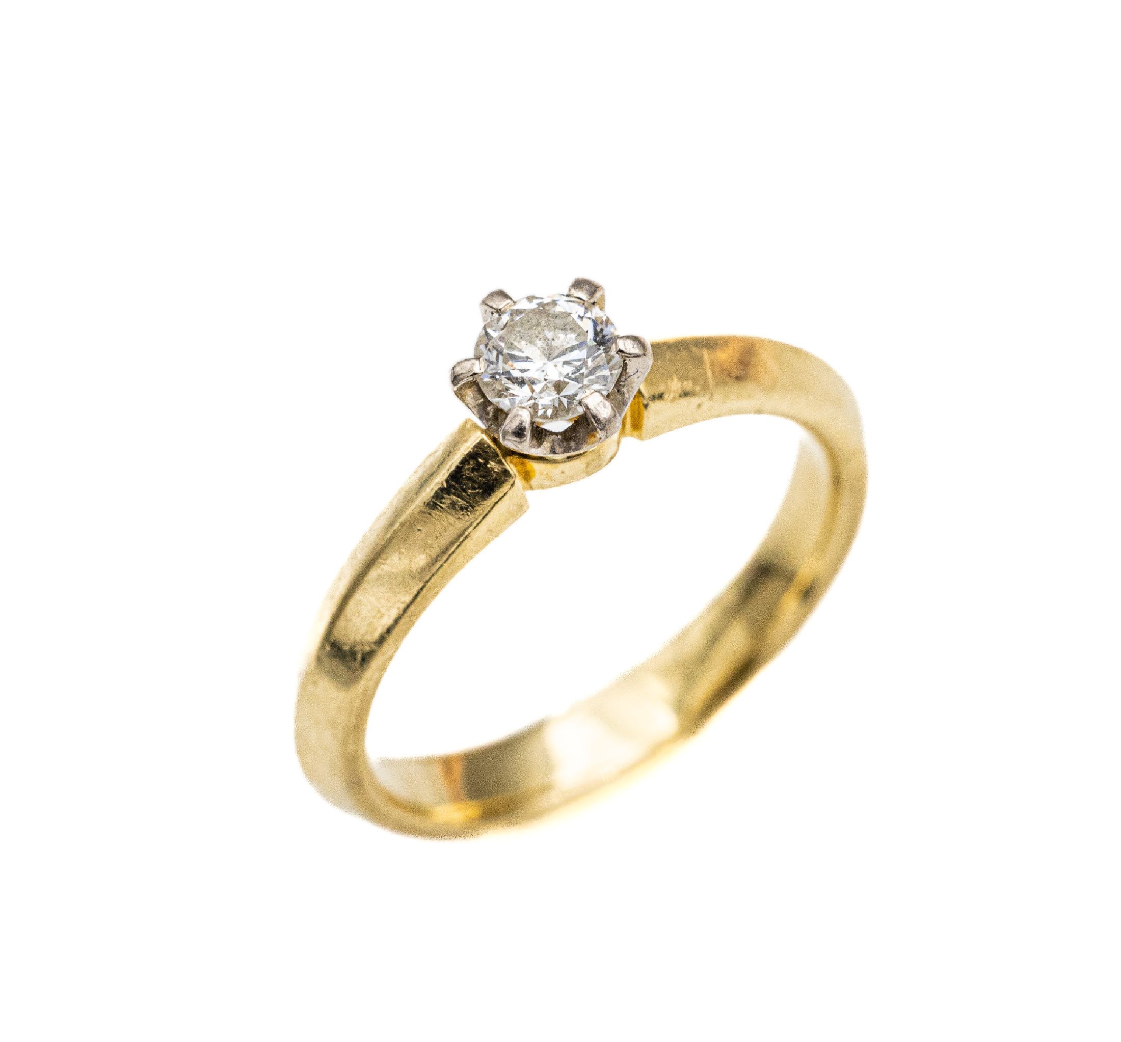 14 kt Gold Brillant-Ring, GG 585/000, 1 Brillant ca. 0.30 ct Weiß/si, ca. 3.6 g, RW 51